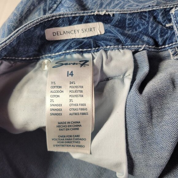 Seven7 Womens Delancey Blue Floral Cotton Blend Paisley Denim Skirt Size 14 - Picture 3 of 8